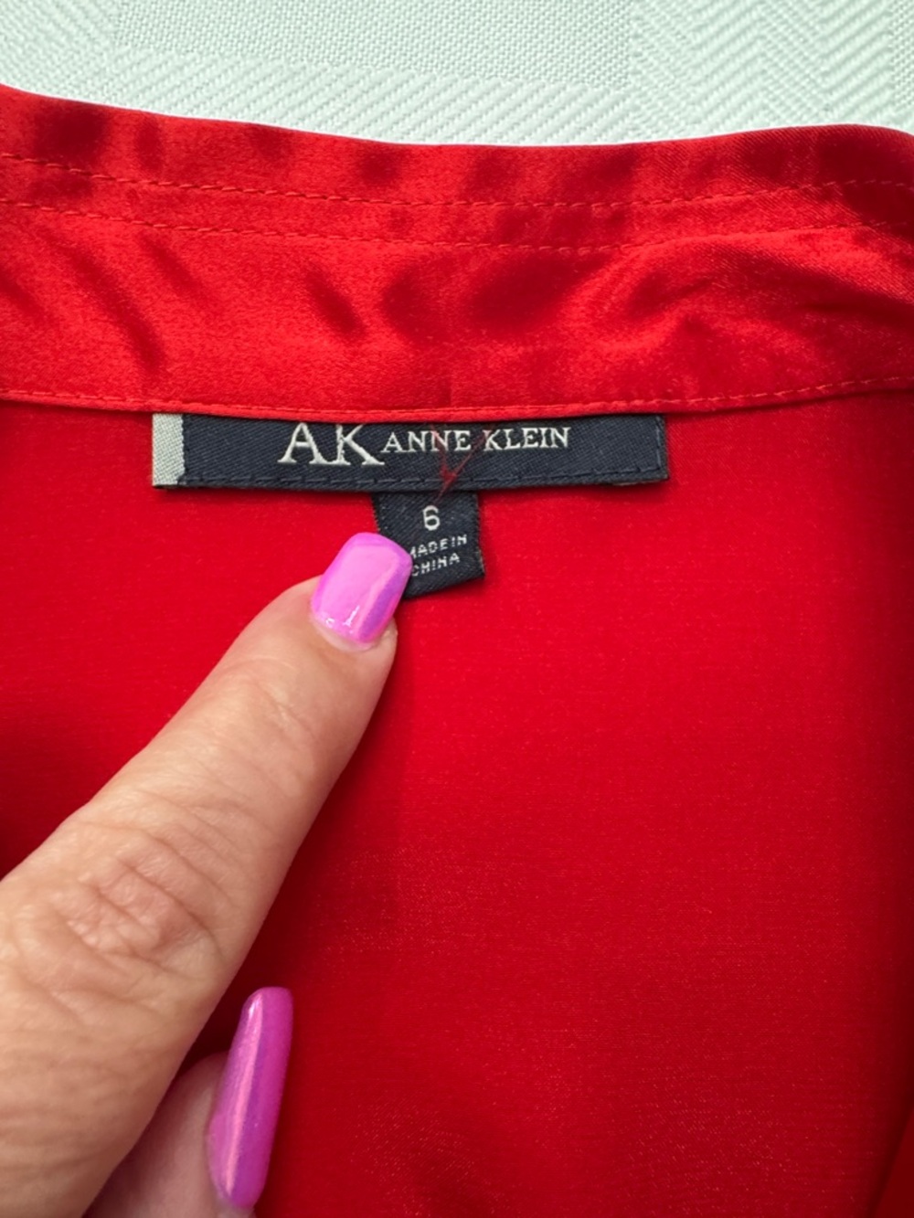 Anne Klein Red Satin Ruffled Button-Front Blouse - Picture 9 of 16